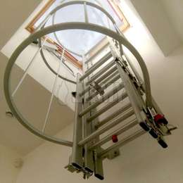 Skydome ladder for roof access Skydome drop-down ladder with cage and drop-down flight